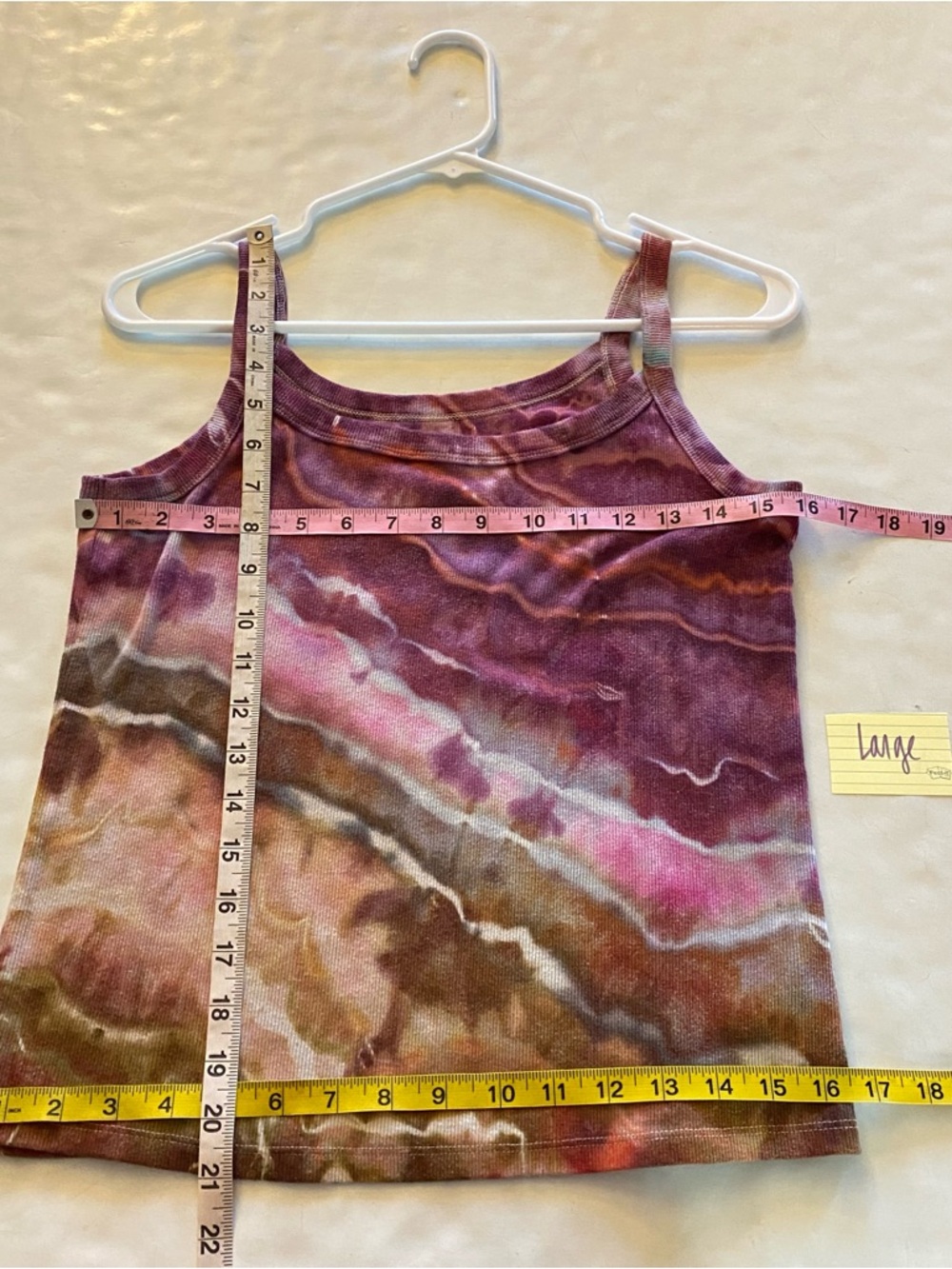 Upcycled Geode Ice Tie Dye Tank Top Shirt Womens Size Large Ribbed Handmade Tan - Picture 4 of 7